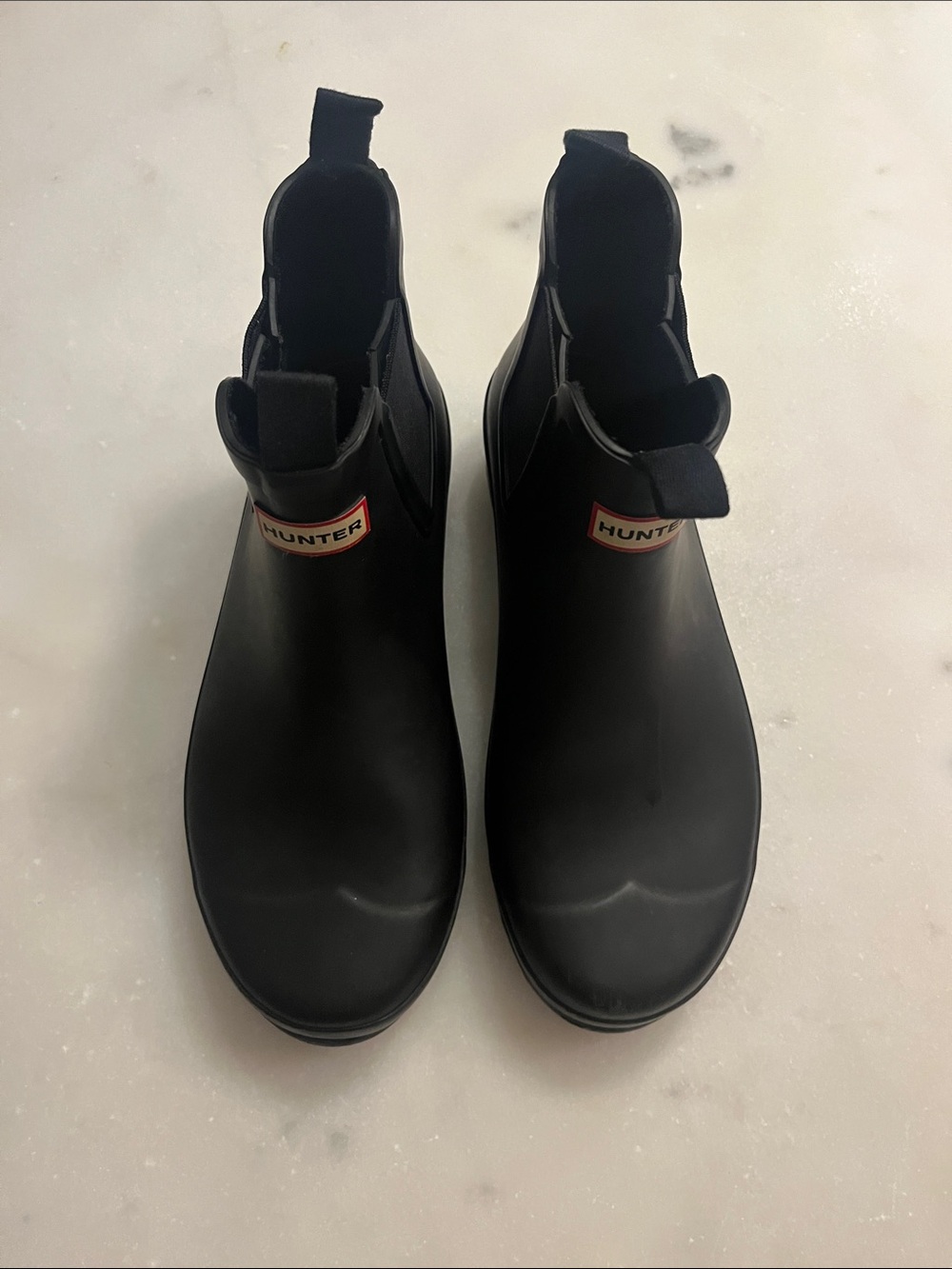 Hunter Kids Black Chelsea Rain Boots with Pull Tabs and Logo